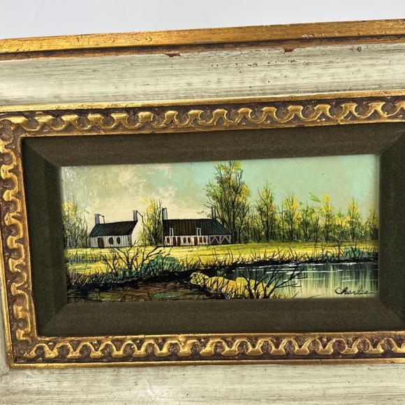 Vintage Framed Painting on Board-Rural European Landscape Scene-Signed - Picture 5 of 9
